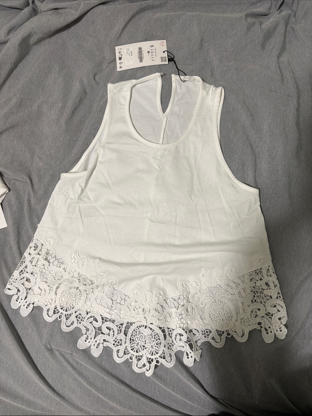 Zara White Lace-Trim Tank Top